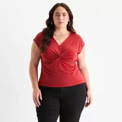 Bold Elements Womens Plus V Neck Short Sleeve Blouse In Red