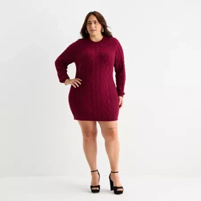 Bold Elements Womens Plus Long Sleeve Cut Outs Sweater Dress In Red
