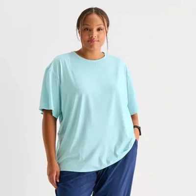 Xersion Everyday Womens Pleat Back Crew Neck Short Sleeve T-shirt Plus In Blue