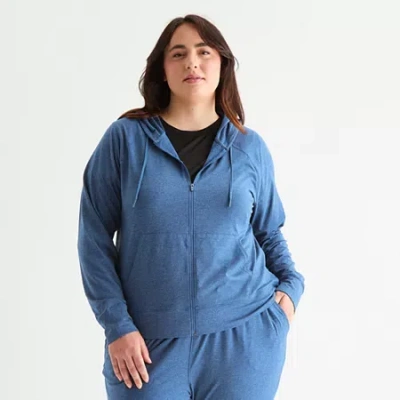 Xersion Everyday Womens Long Sleeve Zipper Active Hoodie Plus In Blue