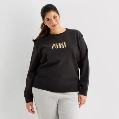 Puma Womens Plus Crew Neck Long Sleeve Sweatshirt In Black