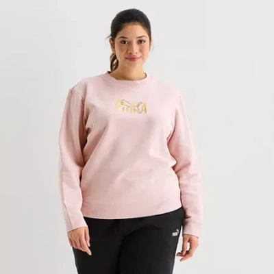 Puma Womens Plus Crew Neck Long Sleeve Sweatshirt In Pink