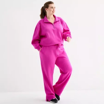 Xersion Womens Super Soft Fleece Straight Leg Sweatpant Plus In Pink