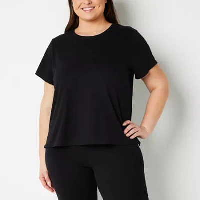 Xersion Womens Cotton Crew Neck Short Sleeve T-shirt Plus In Black