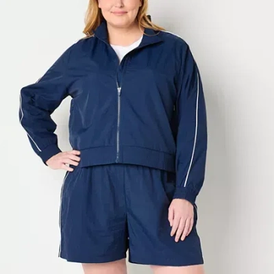 Xersion Womens Plus Woven Lightweight Track Jacket In Blue