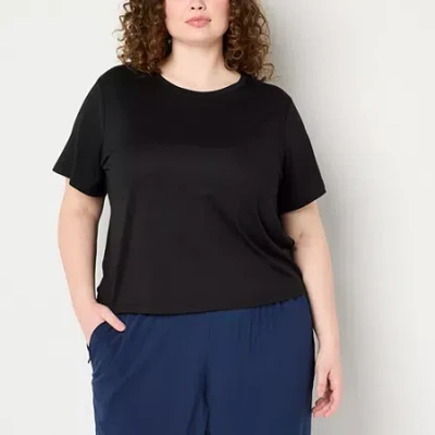 Xersion Everyday Womens Plus Crew Neck Short Sleeve Quick Dry Active T-shirt In Black