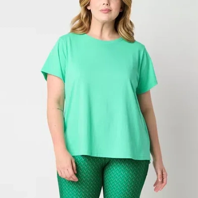 Xersion Womens Cotton Crew Neck Short Sleeve T-shirt Plus In Green