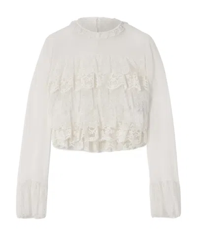 Chloé Long-sleeved Lace Shirt In White