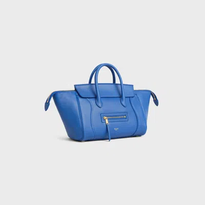 Celine Small New Luggage In Supple Shiny Lambskin In Blue
