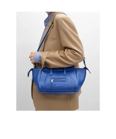 Celine Small New Luggage In Supple Shiny Lambskin In Blue