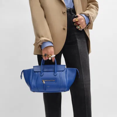 Celine Small New Luggage In Supple Shiny Lambskin In Blue