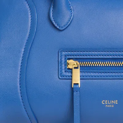 Celine Small New Luggage In Supple Shiny Lambskin In Blue