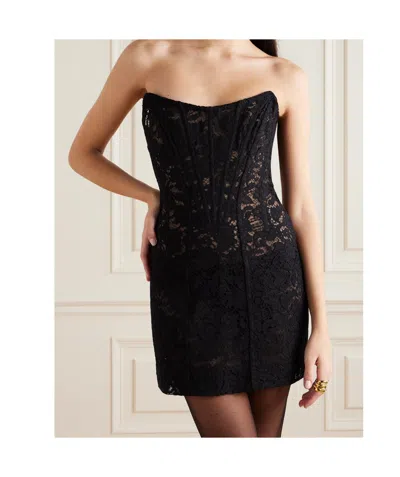 Dolce & Gabbana Cotton-blend Lace Bustier Mini Dress In Black