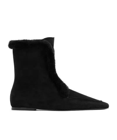 Totême Square Toe Ankle Boots In Black