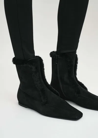 Totême Square Toe Ankle Boots In Black