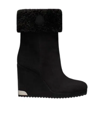 Moncler Wedge Sole Suede Boots In Black