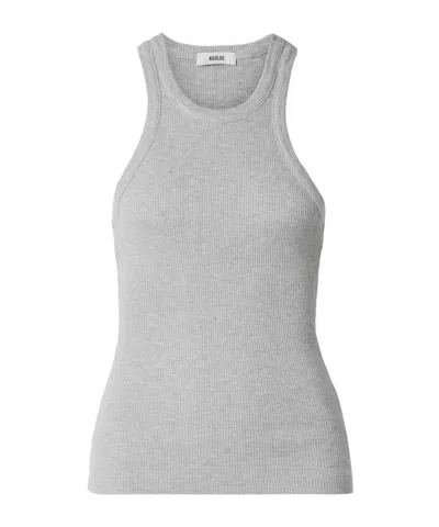 Agolde Rayne Ribbed Stretch Organic Cotton And Lyocell-blend Jersey Tank In Gray