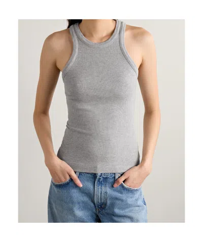 Agolde Rayne Ribbed Stretch Organic Cotton And Lyocell-blend Jersey Tank In Gray