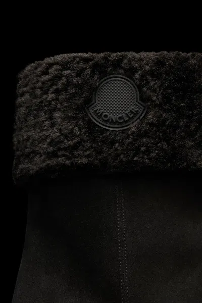 Moncler Wedge Sole Suede Boots In Black