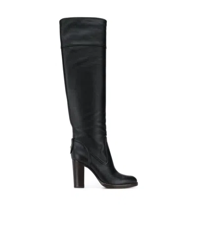 Chloé Black Leather Thick-heeled Boots In Black
