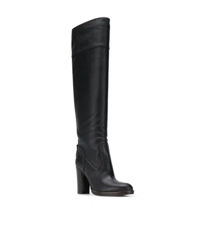 Chloé Black Leather Thick-heeled Boots In Black