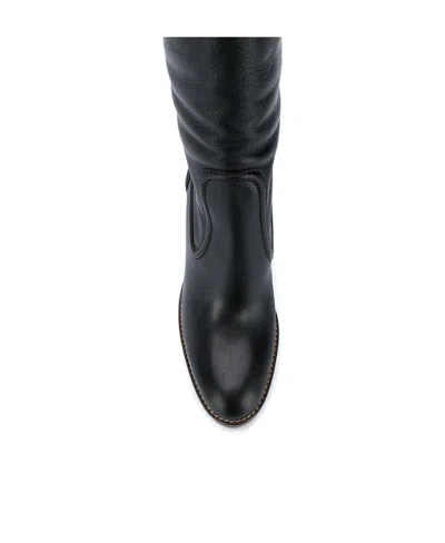 Chloé Black Leather Thick-heeled Boots In Black