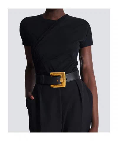 Balmain Large Anthem Calfskin Leather Belt In Black