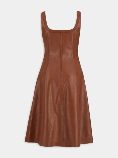 Gabriela Hearst Adaline Leather Midi Square-neck Dress In Brown
