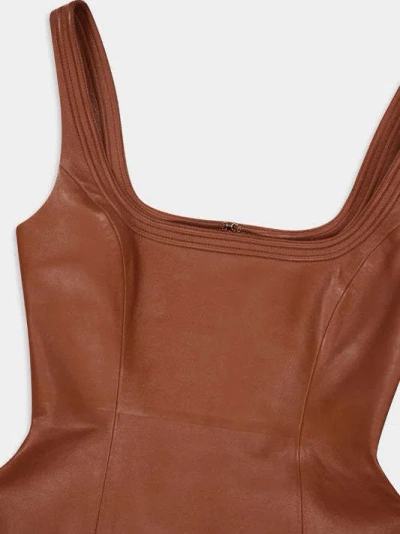 Gabriela Hearst Adaline Leather Midi Square-neck Dress In Brown