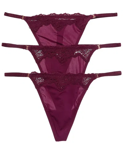 Le Mystere 3pk Lace Allure Micro Thong In Burgundy