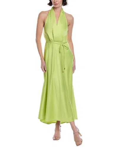 Marion Solid Satin Halter Maxi Dress In Green