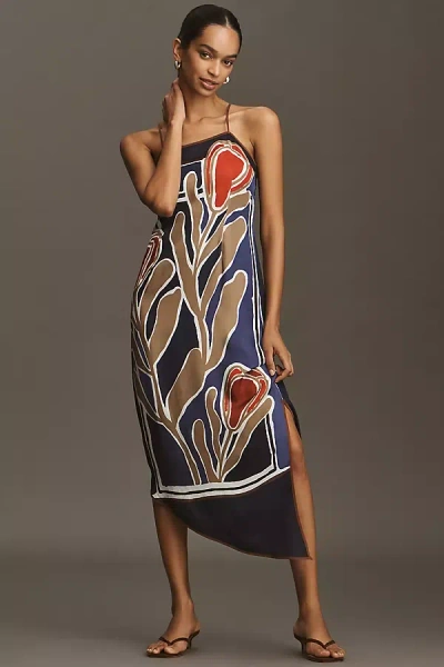 Sancia Petite Avinta Asymmetric Midi Dress In Blue