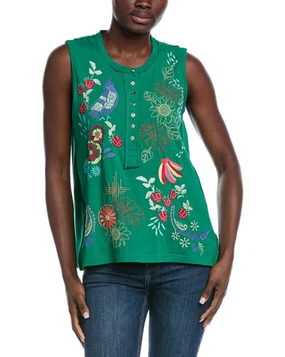 Johnny Was Raw Detail Henley Tank In Green