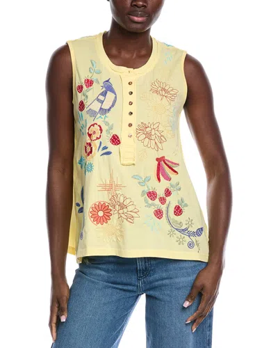 Johnny Was Raw Detail Henley Tank In Yellow