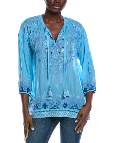 Johnny Was Ekaterina Silk-blend Blouse In Blue