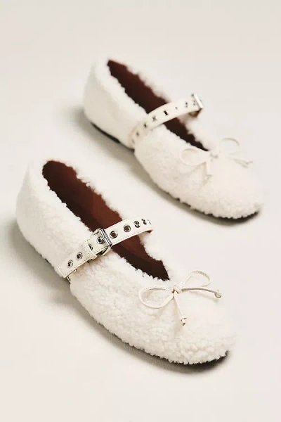 Bibi Lou Sherpa Fleece Moto Ballet Flats In White