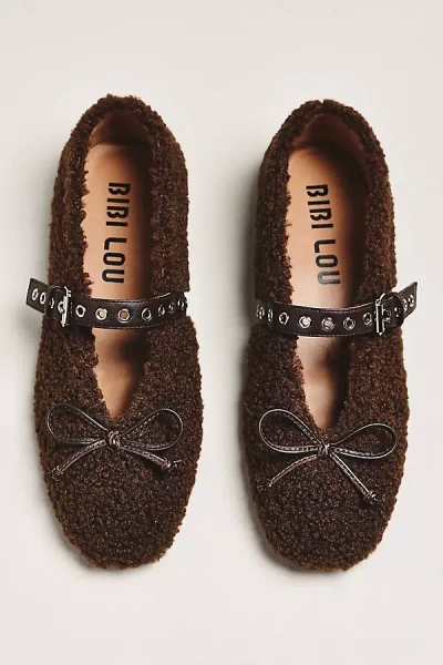 Bibi Lou Sherpa Fleece Moto Ballet Flats In Brown