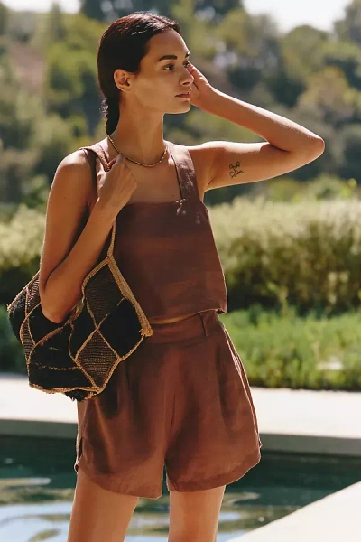 Vitamin A Tallows Linen Crop Top In Brown