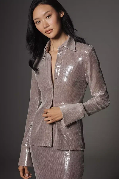 Elodie Long-sleeve Sparkle Buttondown Shirt In Purple