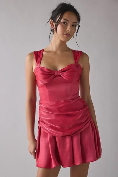 For Love & Lemons Stephanie Shimmer Drop Waist Mini Dress In Red, Women's At Urban Outfitters In Red