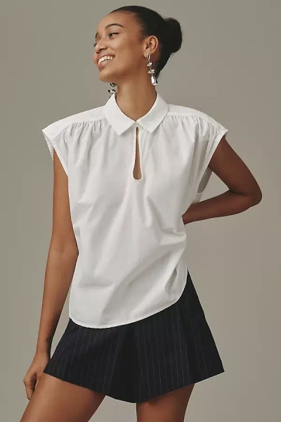 Nation Los Angeles Jody Sleeveless Keyhole Blouse In White