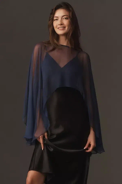 Geisha Designs High-low Sheer Cape In Blue