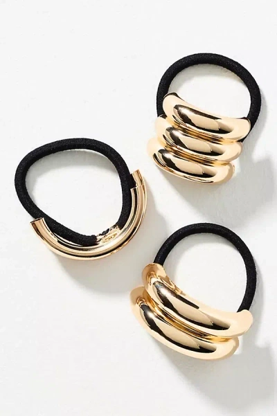 By Anthropologie Double-bar Cuff Hair Ties, Set Of 3 In Gold