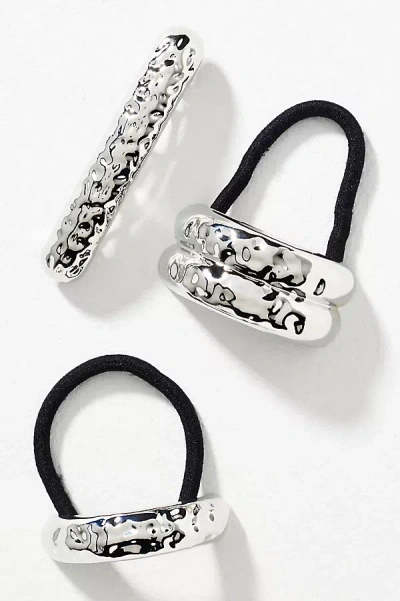 By Anthropologie Molten Cuff Hair Ties, Set Of 3 In Silver