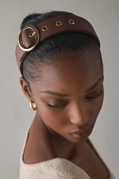 Urban Outfitters Betty Buckle Faux Leather Wide Headband In Brown, Women's At  In Brown