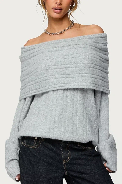 Edikted Kadenna Oversized Off Shoulder Sweater In Light/gray/melange, Women's At Urban Outfitters In Gray