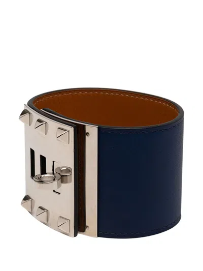 Pre-owned Hermes 2015 Swift And Palladium Plated Kelly Extreme Dog Bracelet Costume Bracelet In Blue
