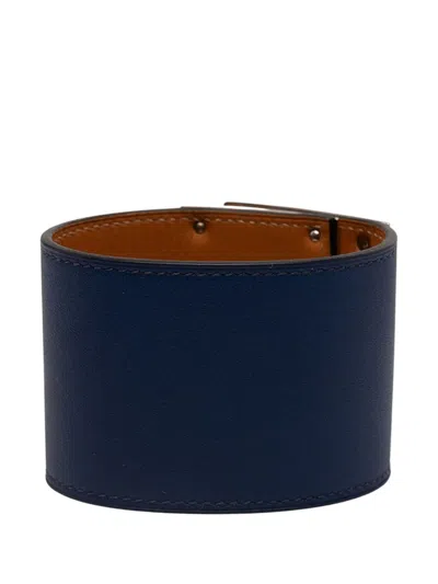 Pre-owned Hermes 2015 Swift And Palladium Plated Kelly Extreme Dog Bracelet Costume Bracelet In Blue