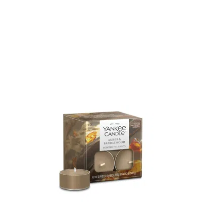 Yankee Candle Amber And Sandalwood Tea Light Candles, 0.44 Each In Brown