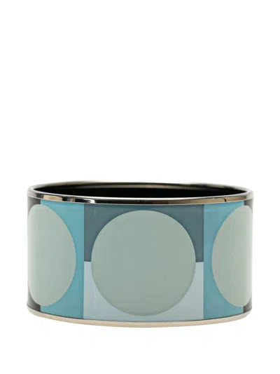 Pre-owned Hermes 20th Century Extra Wide Enamel Bangle Costume Bracelet In Blue